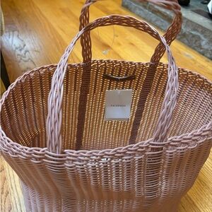 Palorosa Pink Woven Tote Bag with Double Handles